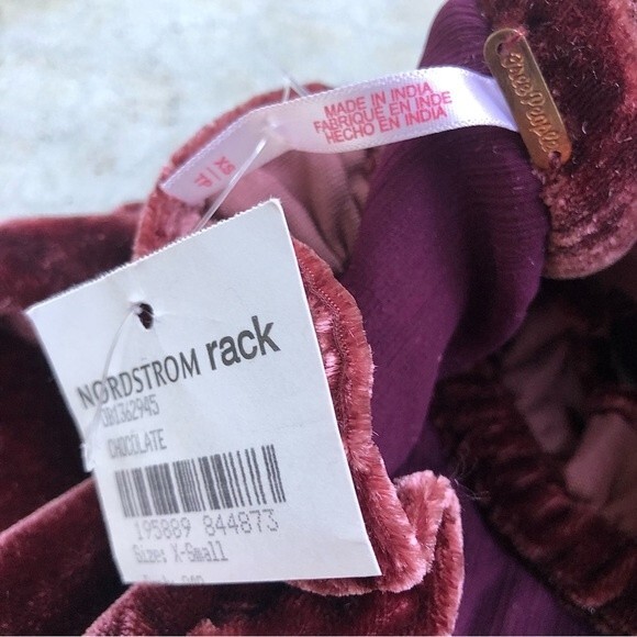 NWT Free People Gum Drop Velvet Dress Mini Smocked Maroon Chocolate Brown XS - Picture 9 of 9